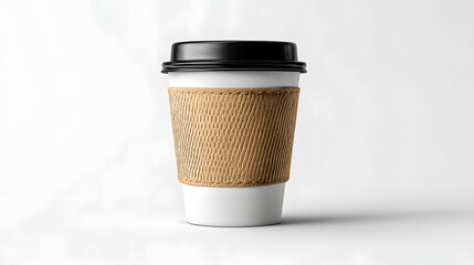 Takeaway Coffee Cup with Cardboard Sleeve on Bright Background for Refreshing Moments
