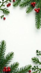 Ornate fir branches with holly berries and mistletoe, winter, holly
