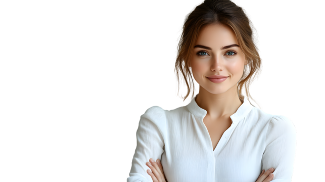 Professional Woman in White Shirt with Confident Pose