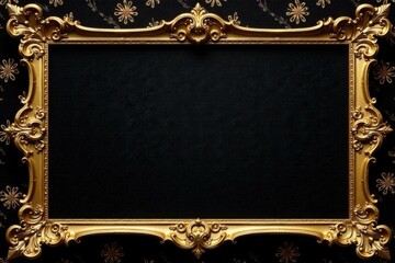 Ornate gold frame surrounding a black velvet background with intricate patterns and shimmering details , gold, opulence, black