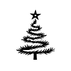 Simple Christmas Tree Silhouette, Holiday Icon, Black and White Design