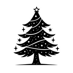 Minimalist Christmas Tree Silhouette with Stars and Snowflakes