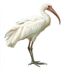 Obraz premium Elegant White Bird Standing Still: A pristine white bird with a distinct curved beak stands gracefully against a clean, bright backdrop.