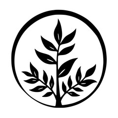 Minimalist Leafy Branch in Circle, Vector Illustration for Logo Design