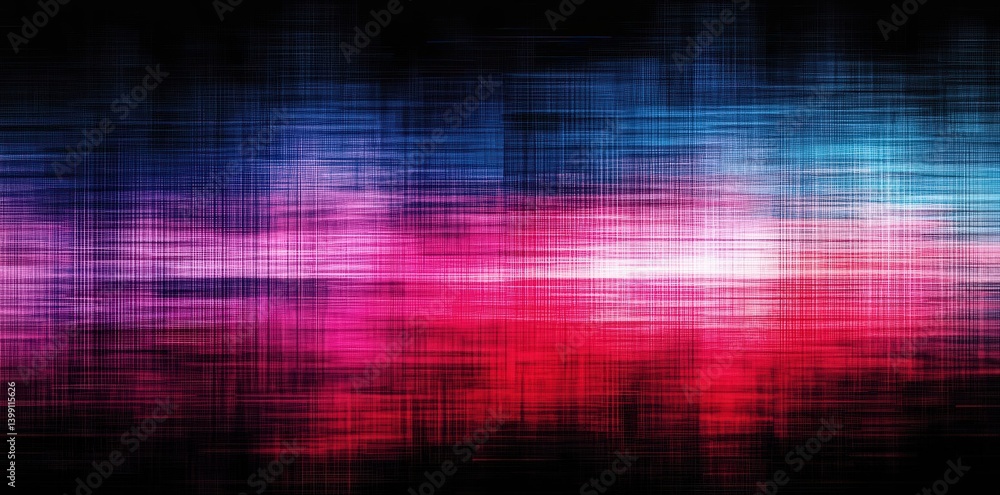 Poster abstract digital glitch background featuring distorted lines and pixelated textures in neon blue, re