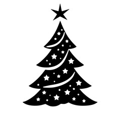 Black and White Christmas Tree Silhouette with Stars