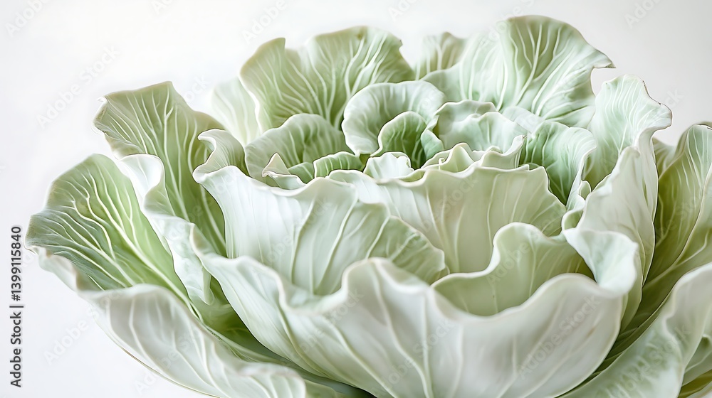 Poster close-up view of a delicate green and white cabbage with intricate leaf patterns, showcasing its nat