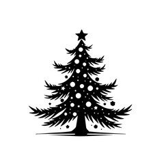 Minimalist Black and White Christmas Tree Icon - Vector Illustration
