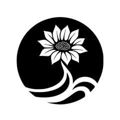 Modern Sunflower Logo in Black and White, Minimalist Floral Design