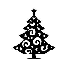 Black & White Christmas Tree Silhouette with Decorative Ornaments