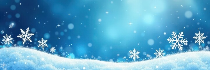 Silhouette of delicate hand-drawn snowflakes against a serene blue winter background, blue, snow
