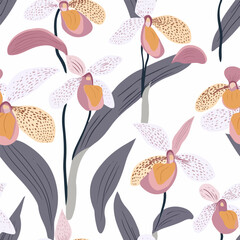 Paphiopedilum pattern.Exquisite vector floral patterns.