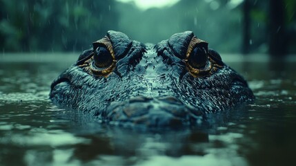 Fototapeta premium Rain-Soaked Alligator: A Close Encounter in the Wild