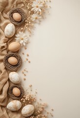 Rustic Easter Flatlay with Natural Eggs and Spring Decor