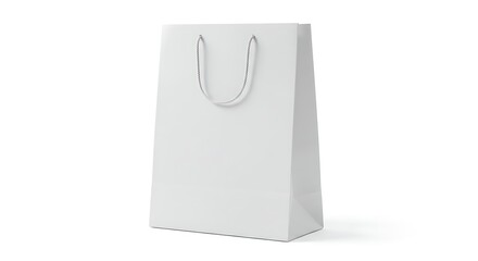 Isolated White Paper Shopping Bag with Rope Handles