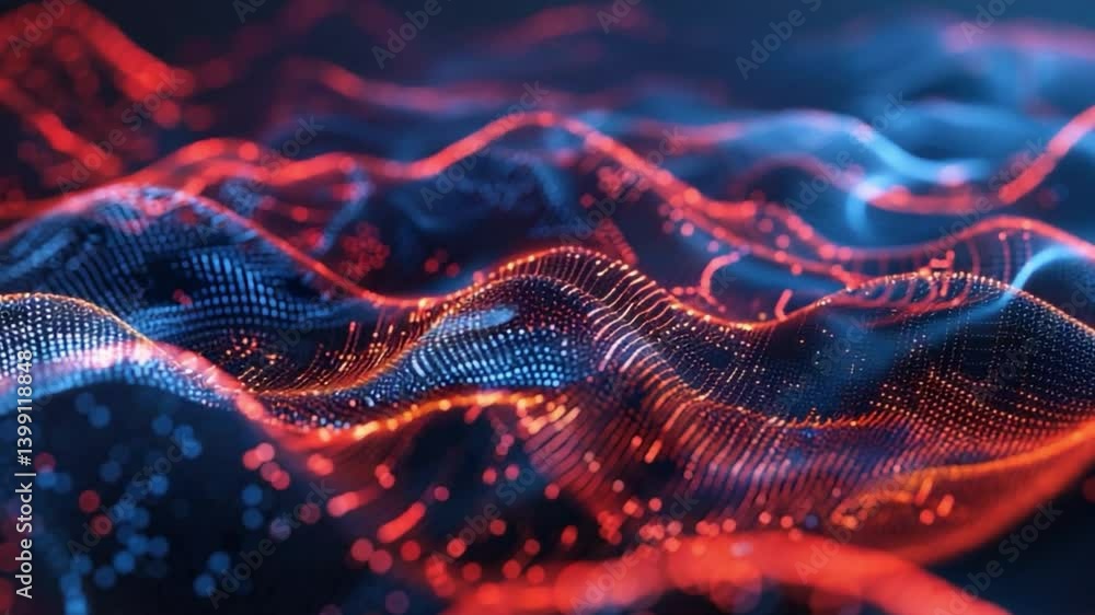Poster mesmerizing abstract waves flowing red and blue patterns with glowing energy, capturing movement in 