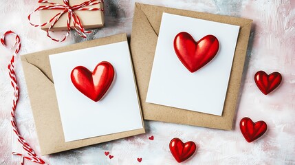 Romantic Heart-Shaped Decorations on Kraft Paper Envelopes for Valentine's Day Celebration
