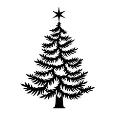 Silhouette Christmas Tree with Star, Black and White Vector Illustration