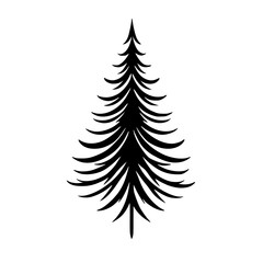 Stylized Black and White Fir Tree Icon on White Background