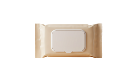 A close up shot of a beige packet of wet wipes with a white label on a black background space