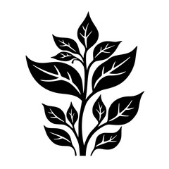 Minimalist Black & White Leafy Plant Silhouette, Decorative Illustration