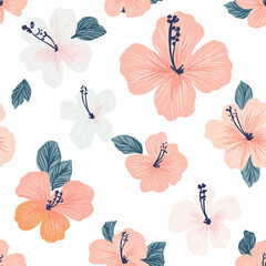 Chinese hibiscus pattern.Exquisite vector floral patterns.