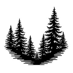 Fototapeta premium Black and White Forest Silhouette, Nature Illustration, Minimalist Design