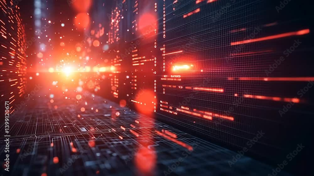 Aufkleber futuristic digital tunnel with glowing red data streams