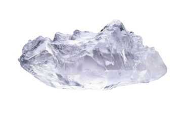 Translucent ice sculpture resembling a mountain peak with clear facets and sharp edges.