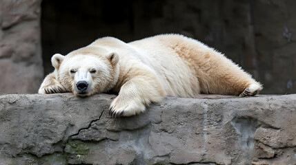 Polar Bear Relaxing On Gray Rocks