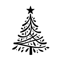 Minimalist Christmas Tree Illustration, Black and White, Festive Graphic