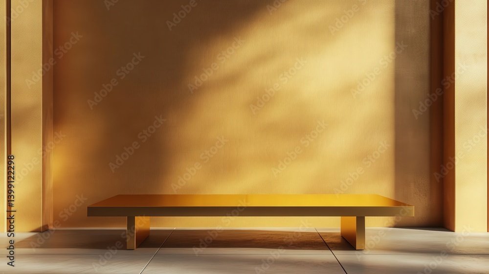 Aufkleber 3d rendering of a gold table in a studio room with a yellow background, featuring soft light and sha