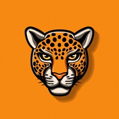 Stylized illustration of a leopard's head with black spots on an orange background