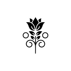 Minimalist Floral Vector Logo: Black Flower, White Background