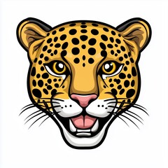 Illustration of a leopard's face with expressive eyes and golden fur against a white background