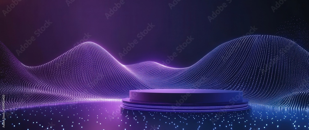 Aufkleber 3d render of a purple neon light background featuring an empty podium for product display. abstract 