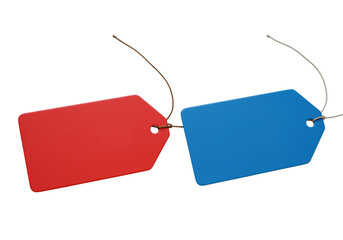 Two Tags with String Red and Blue isolated on Black