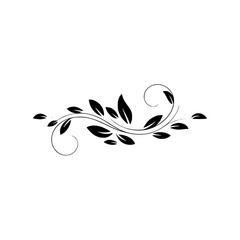 Elegant Black Leafy Swirl Ornament on White Background