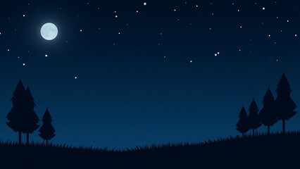 Moonlit Night Landscape Illustration