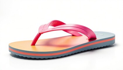 A single, brightly colored flip-flop, isolated, against pure white , detail, footwear