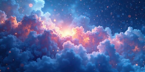 Softly glowing nebulae against light blue abstract background, glow, starry night sky