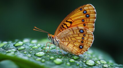 Obraz premium Dew-Kissed Butterfly: A Moment of Tranquility