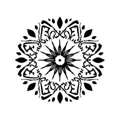 Intricate Black & White Mandala Design, Spiritual Symbol, Floral Pattern
