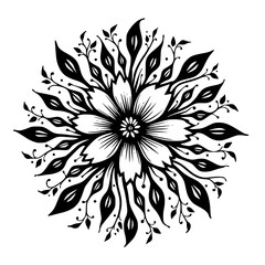 Intricate Floral Mandala, Black and White Botanical Design