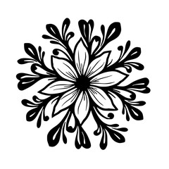 Black & White Floral Mandala: Decorative Vector Design on White