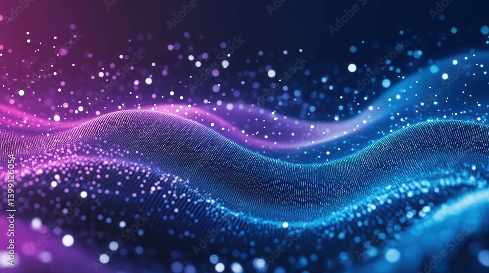 Poster abstract digital background featuring mesh grid in dark blue and purple. represents big data technol