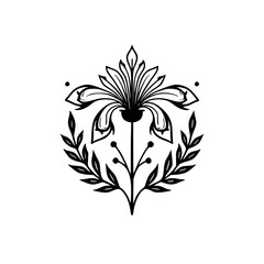 Minimalist Floral Ornament in Black and White