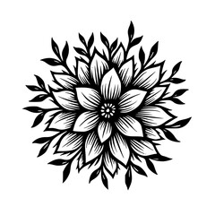 Elegant Black & White Floral Mandala Design, Vector Illustration
