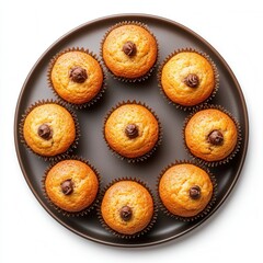 Fototapeta premium A top view of a plate of freshly baked muffins, isolated on a white background