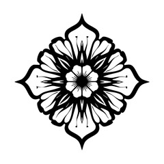Symmetrical Black & White Floral Mandala, Geometric Design, Artistic Decor
